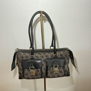 Dooney & Bourke Gray/Black Signature Canvas/Leather Satchel Bag